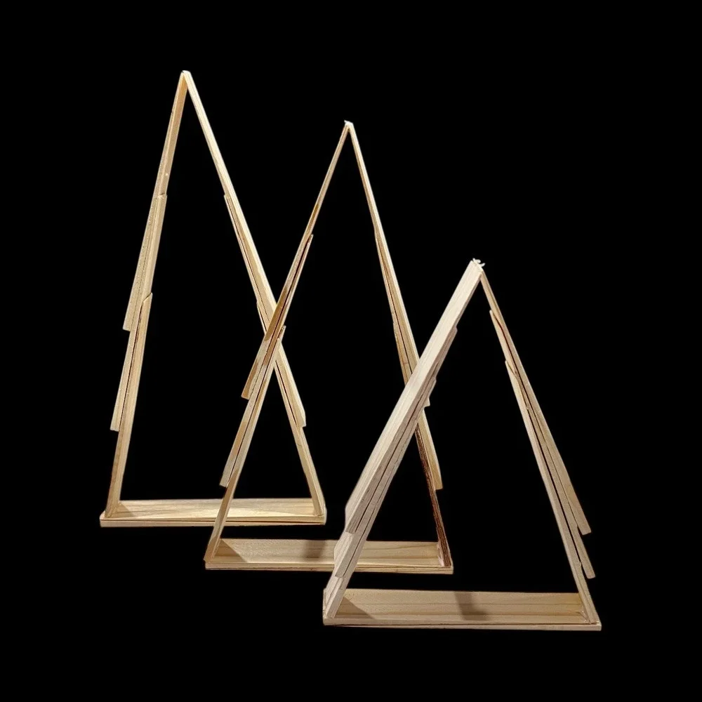 Set of 3 Wooden Pine‎ Triangle Christmas Tree Display Decor